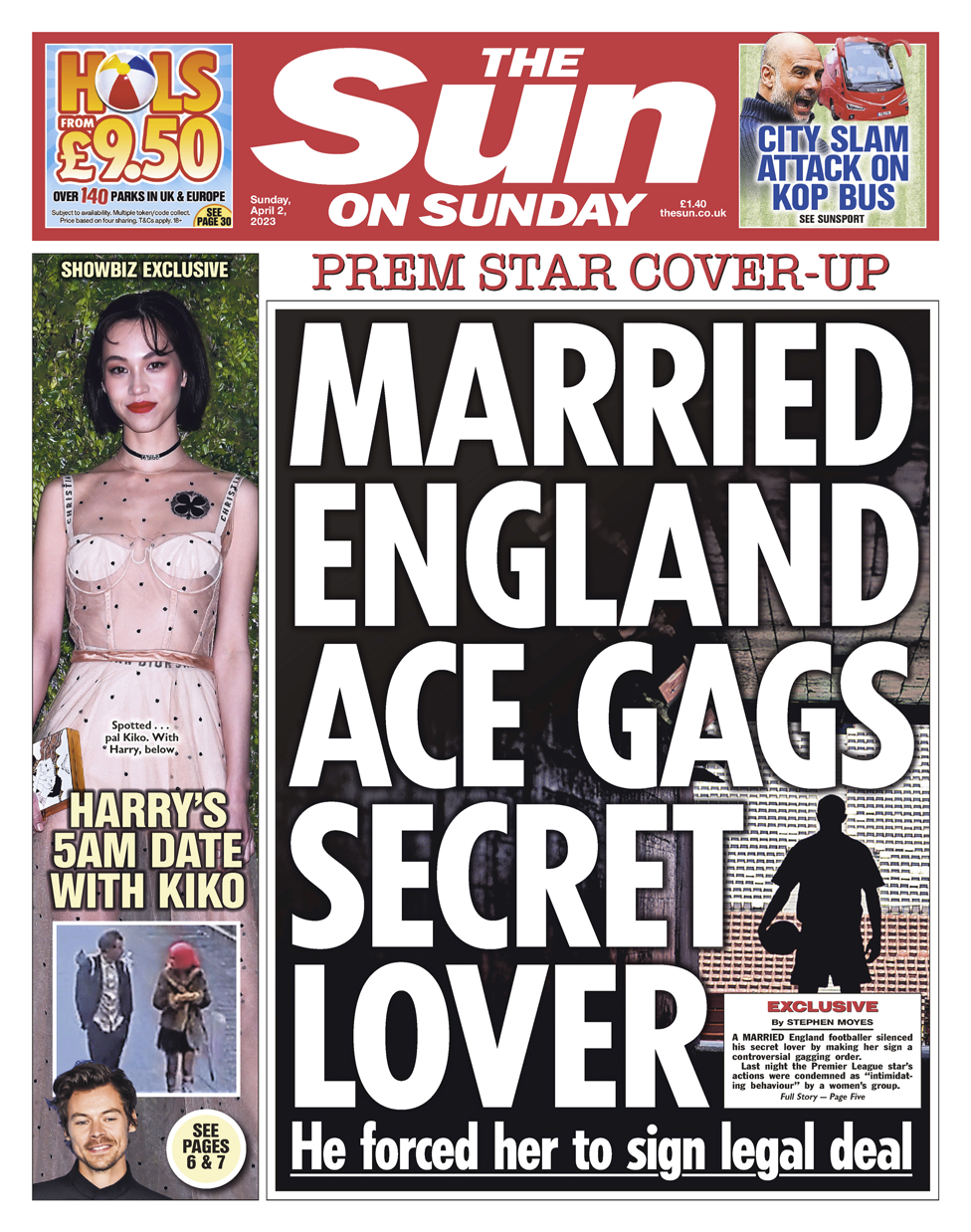Front page of the Sun on Sunday for 2 April