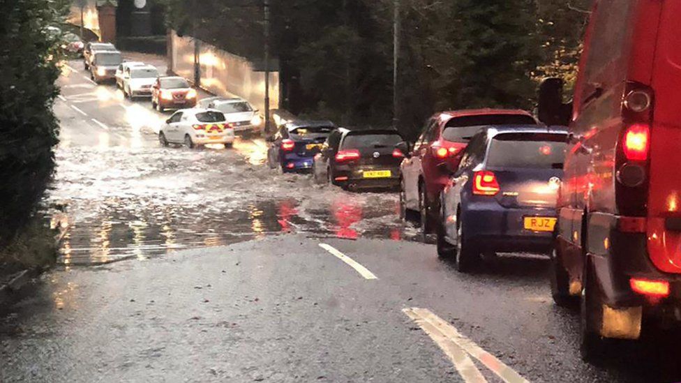 NI flooding Travel disruption as roads and rail lines close BBC