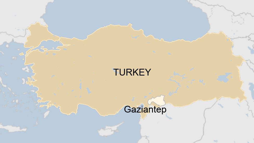 A map showing Gaziantep in Turkey.