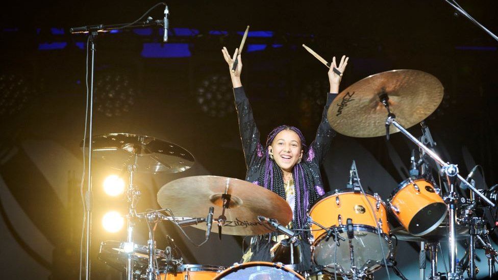 Nandi Bushell performs at Wembley in concert for Foo Fighters drummer Taylor Hawkins