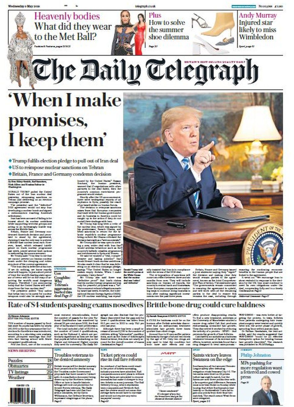 The Papers Trump Dumps Iran Deal And Fergie S Recovery Bbc News The Papers Trump Dumps Iran Deal And Fergie S Recovery Bbc News