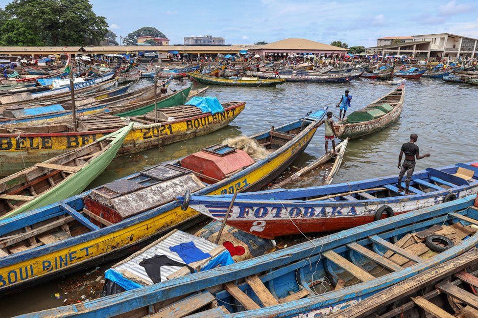 A view of boats in Conakry, Guinea.