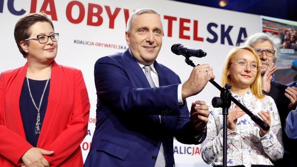 Civic Platform leader Grzegorz Schetyna speaks after the exit poll results are announced in Warsaw, Poland, October 13, 2019