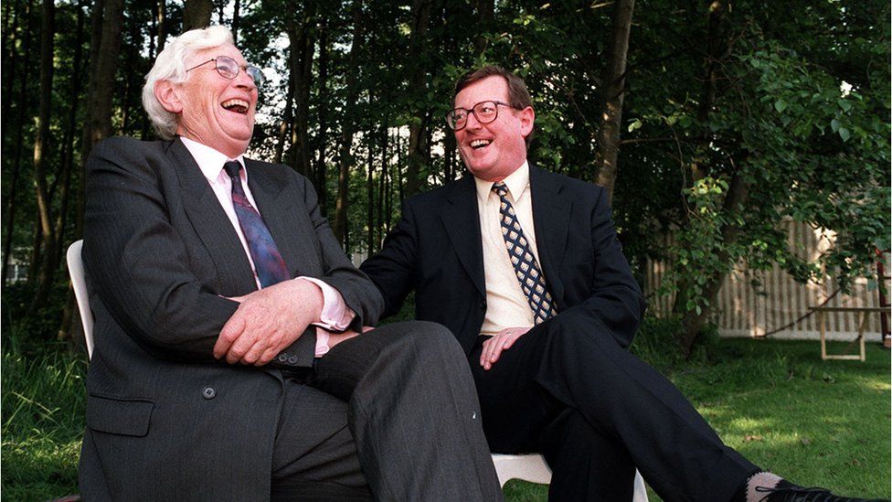 Seamus Mallon and David Trimble on the first day of the new NI Executive, 1 July 1998