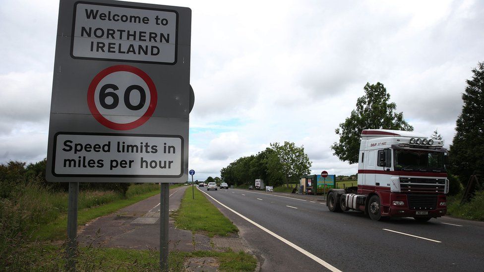 A lorry crosses the Irish border