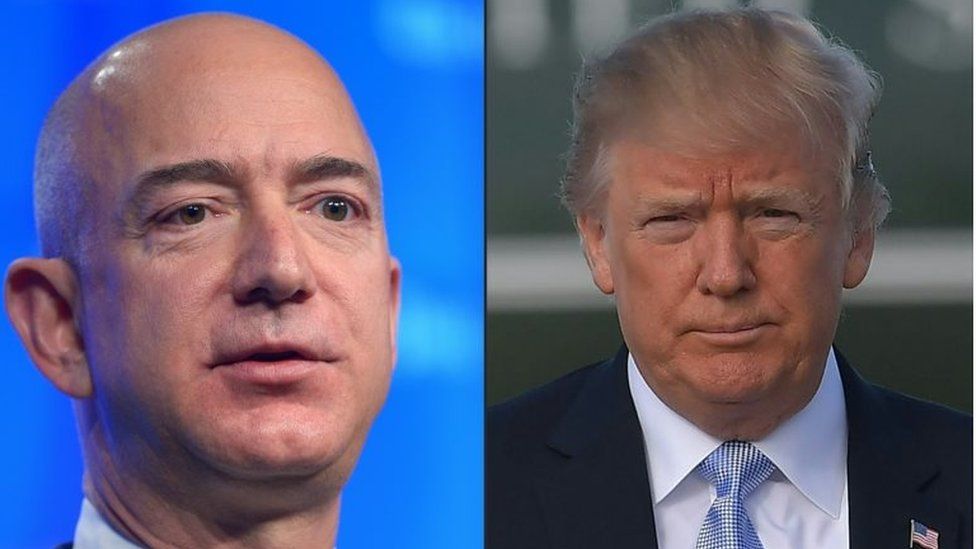 President Trump (right) and Amazon owner Jeff Bezos