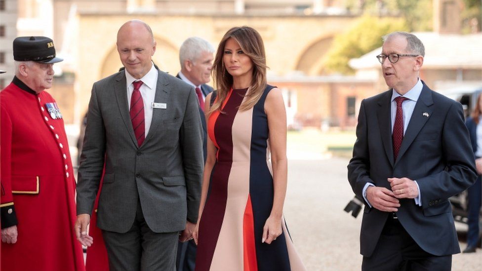 First Lady Melania Trump and Philip May, right