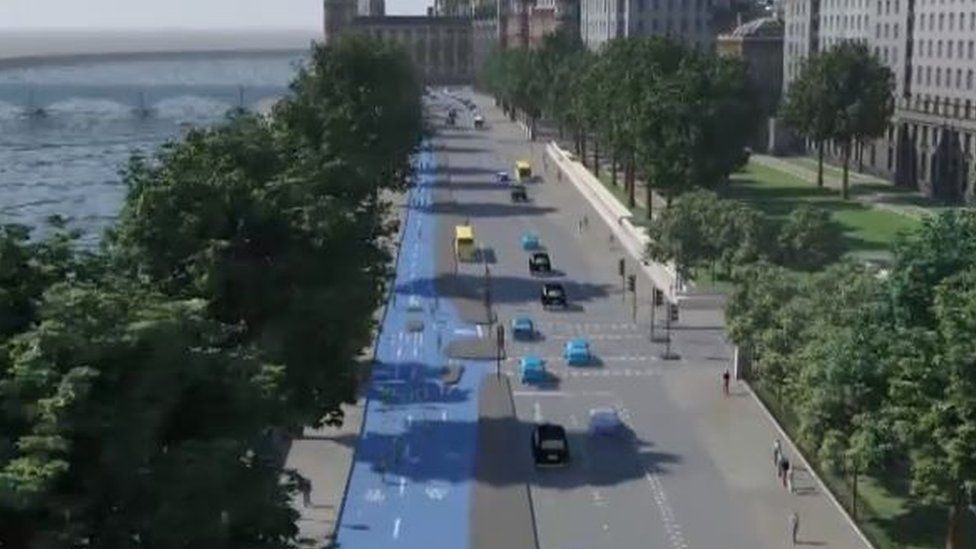 Artist's impression of cycle superhighway along the Victoria Embankment