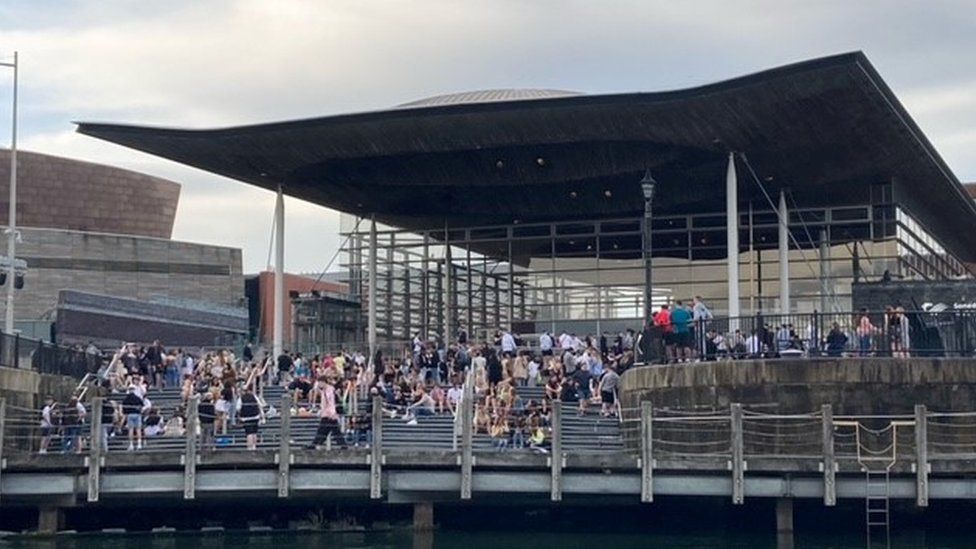 Crowds outside the Senedd on Tuesday
