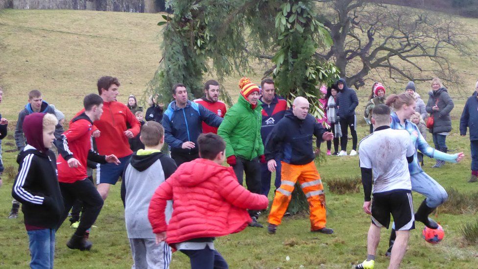 Goalmouth action at the Shrovetide Football Game