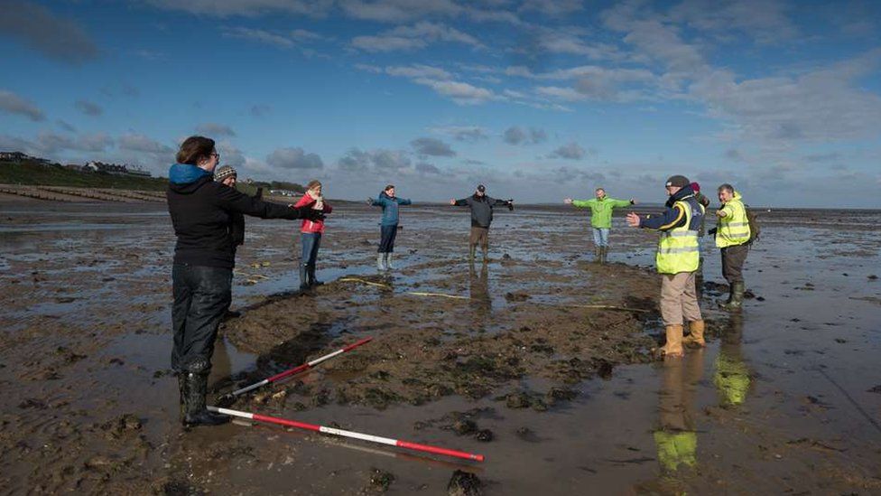 Volunteers showing the outline of the newly discovered Tankerton wreck