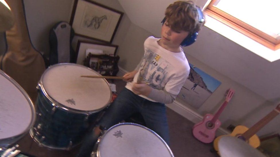 Harry from North Yorkshire playing the drums