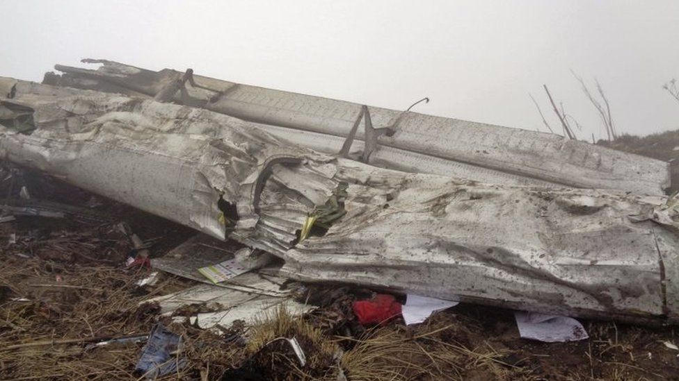 Wreckage of Twin Otter plane, operated by private Tara Air, is pictured after it crashed due to bad weather, in Myagdi, Nepal, February 24, 2016.