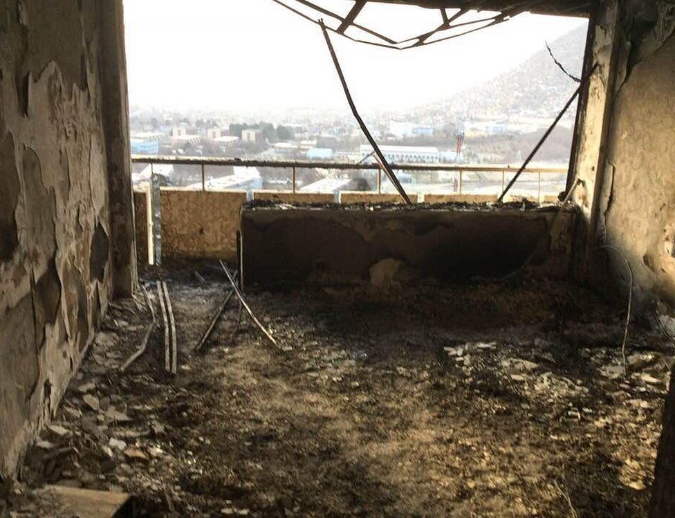 Damage inside the Intercontinental Hotel in Kabul