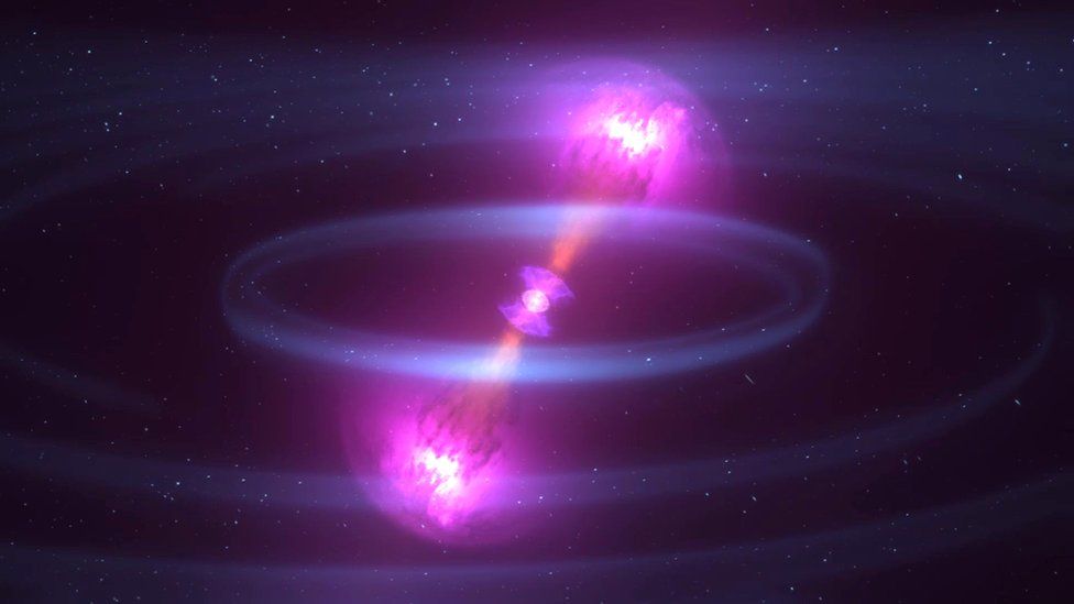 Artwork: The neutron star merger occurred 130 million light-years from Earth