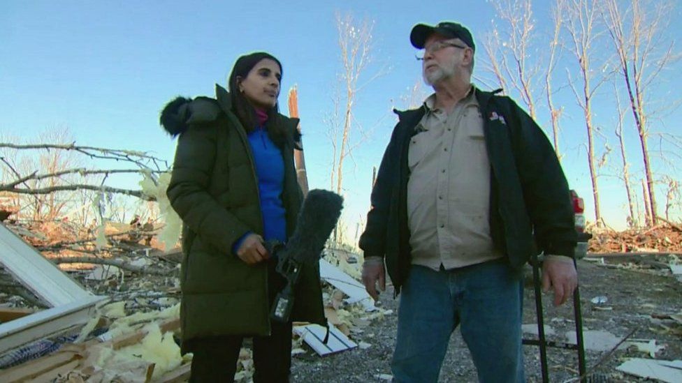 Nomia Iqbal and a Kentucky resident stood in rubble