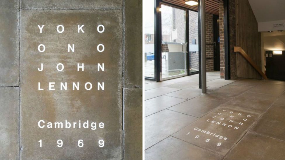 Plaque celebrating Yoko Ono and John Lennon Cambridge concert