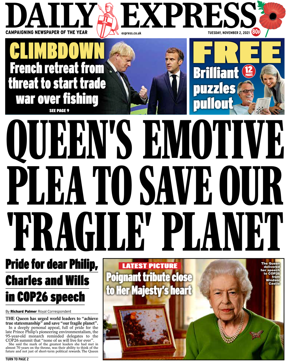 Daily Express front page 02/11/21