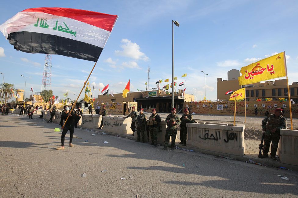Iraqi security forces guard the US embassy in Baghdad