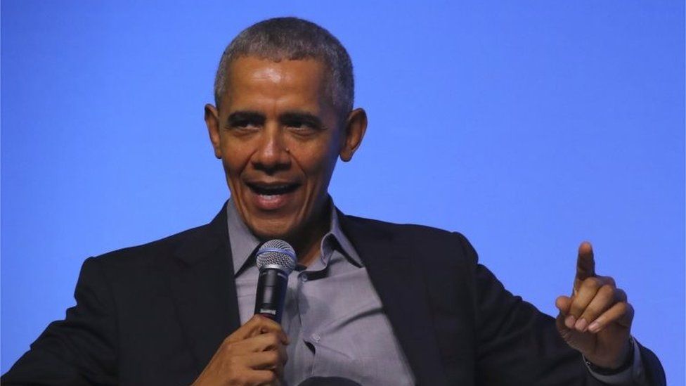 Former US president Barack Obama talks on stage at an Obama Foundation event in Kuala Lumpur, Malaysia, 13 December 2019.