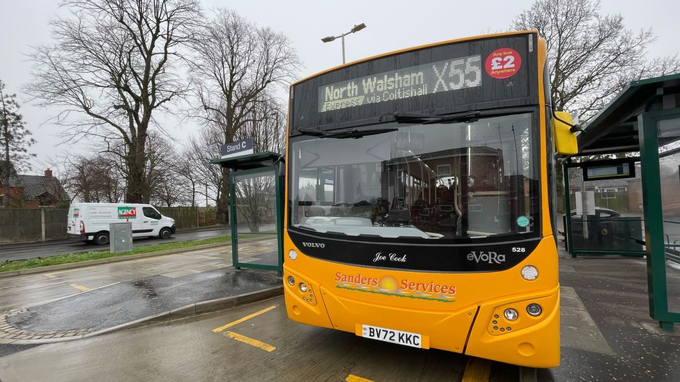 The X55 bus at North Walsham bus station