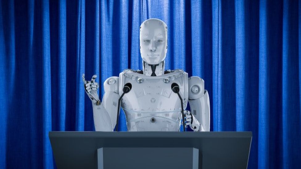 Robot on a podium