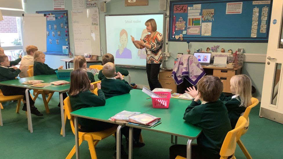 Ann Jillings teaching BSL to pupils