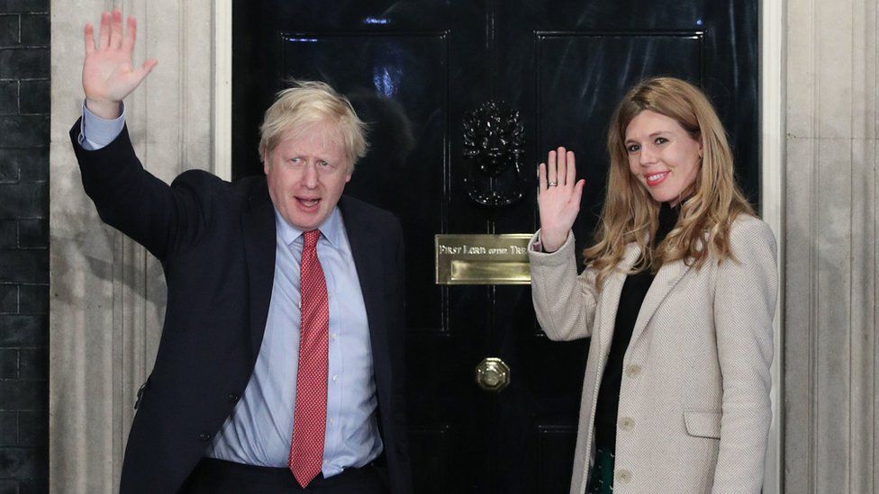 Boris Johnson and Carrie Symonds (Johnson) outside Downing Street