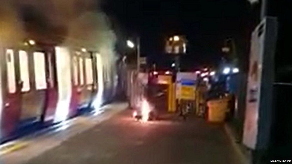 Parsons Green station after a scooter caught fire