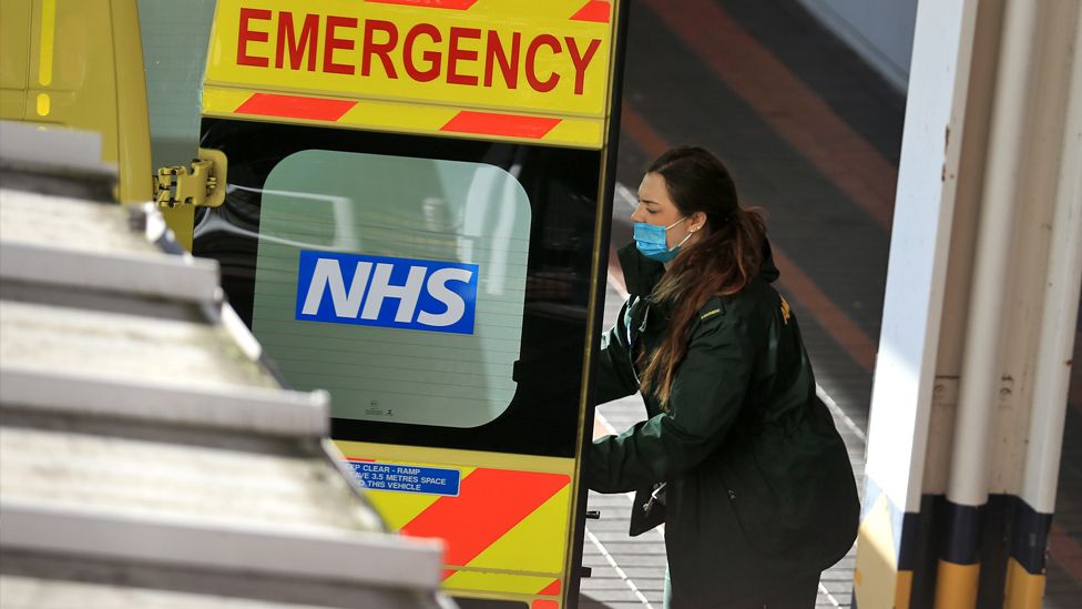 Ambulance staff outside Leeds General Infirmary hospital in Leeds on 6 February 2023
