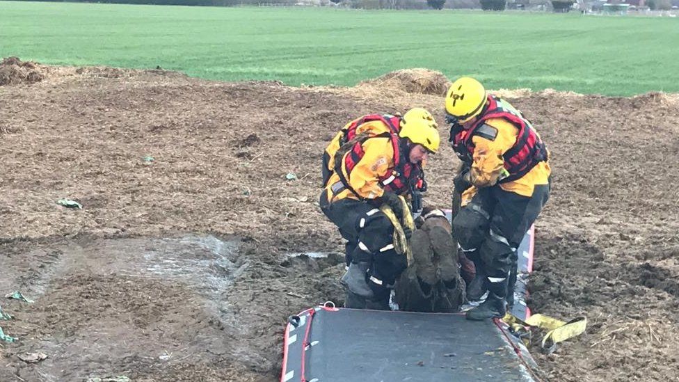 Fire service rescuing a man