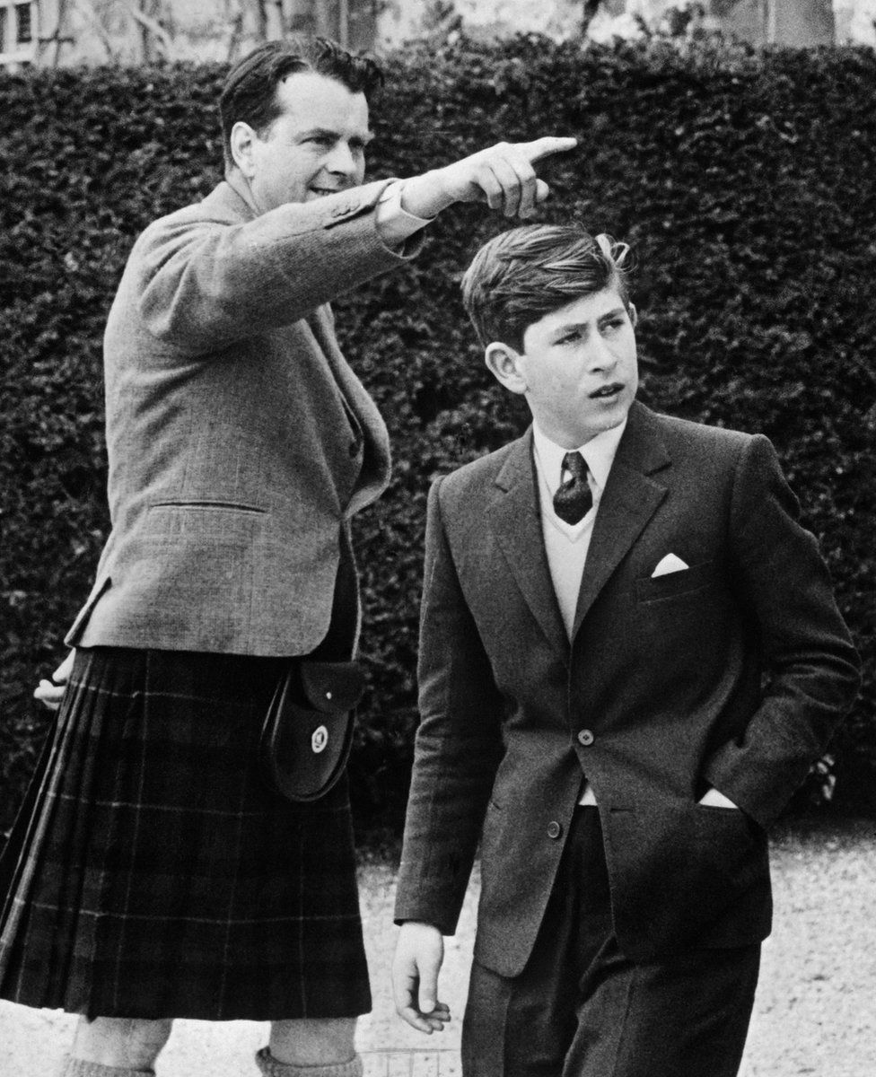 King Charles is shown his new school at Gordonstoun by Captain Ian Tennant