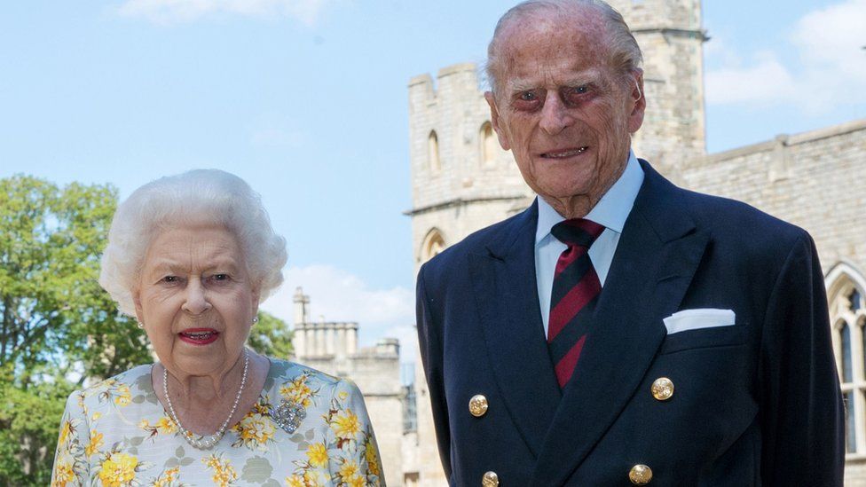 Queen Elizabeth II and the Duke of Edinburgh pictured 1/6/2020 in the quadrangle of Windsor Castle ahead of his 99th birthday on Wednesday.
