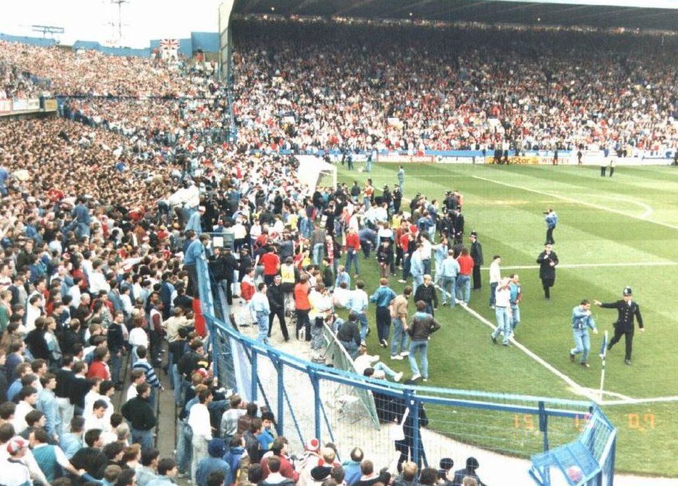 Leppings Lane end of Hillsborough stadium on the day of the disaster