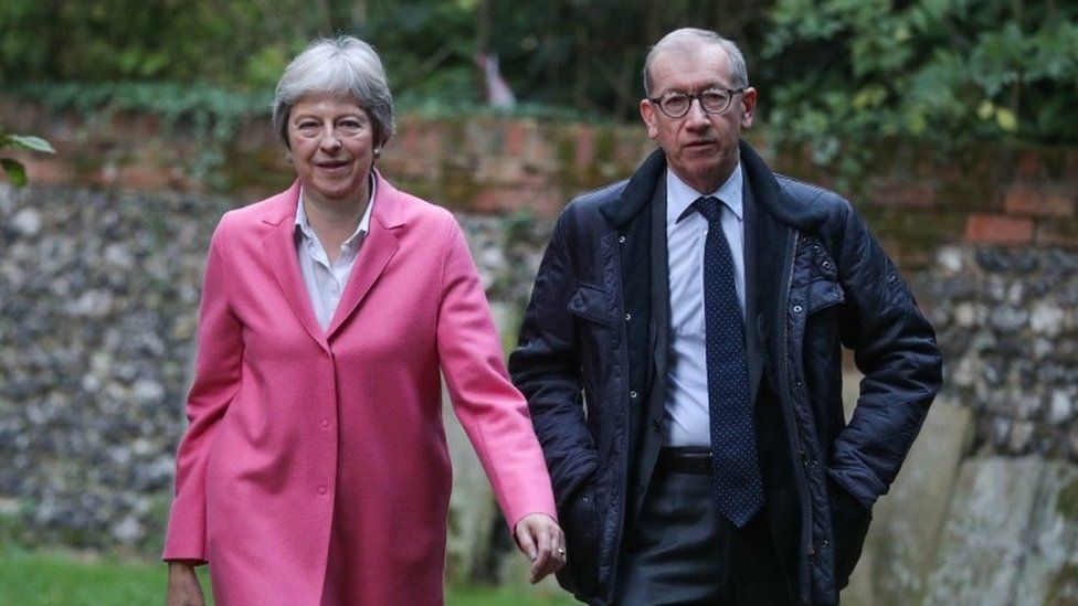 Theresa May and her husband Philip arrive for a church service near to her Maidenhead constituency. Sunday October 21, 2018.
