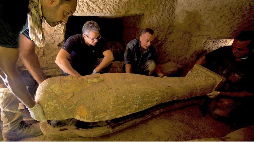 A team of archaeologists and experts with the Egyptian Ministry of Tourism and Antiquities recently uncovered a burial complex in the necropolis of Saqqara, containing well-preserved sealed coffins, made of wood, and believed to be dating back some 2,500 years