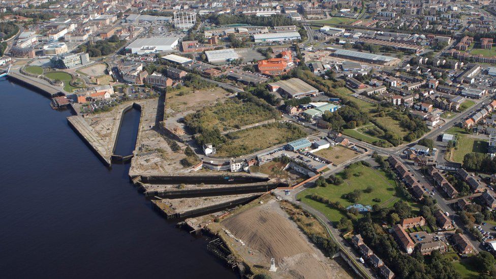 An aerial view of the site at Holborn, South Shields