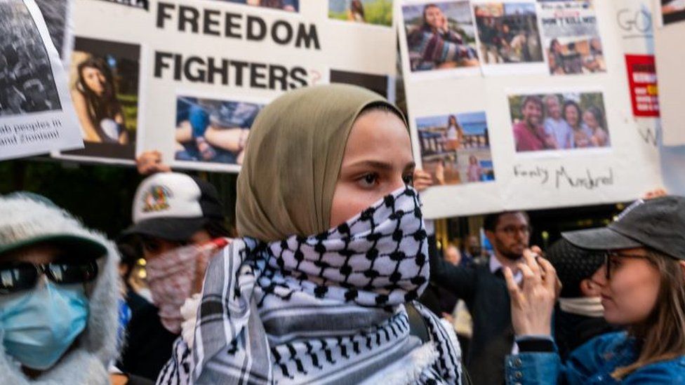Pro-Palestinian supporters at a rally at Columbia University, New York