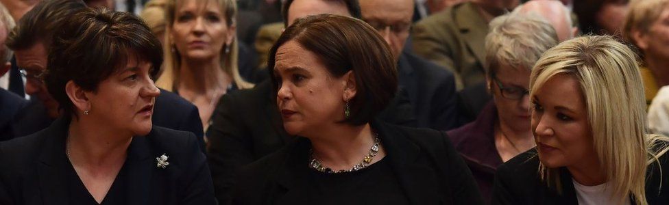 DUP leader Arlene Foster and Sinn Féin 's Mary Lou McDonald and Michelle O'Neill