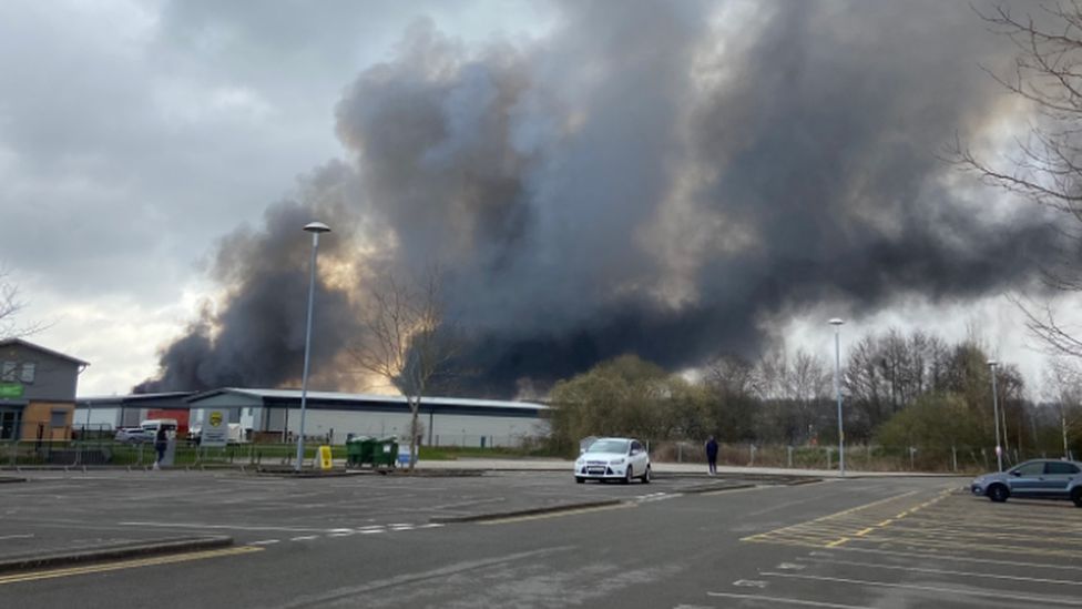 Fire at factory from a distance