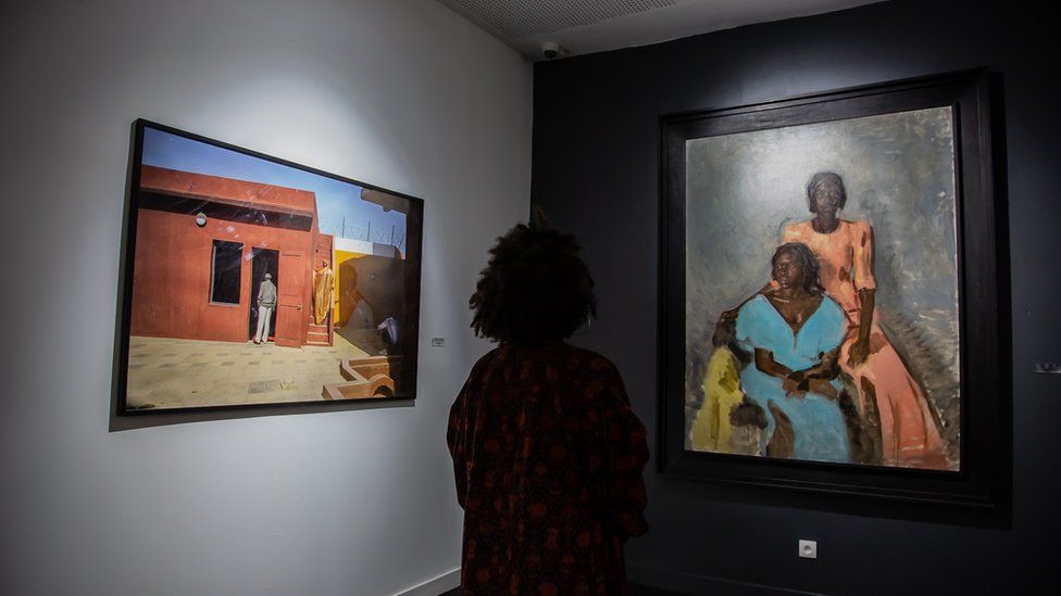 The work of Moses Hamborg (on the right) which is a painting of two black women.