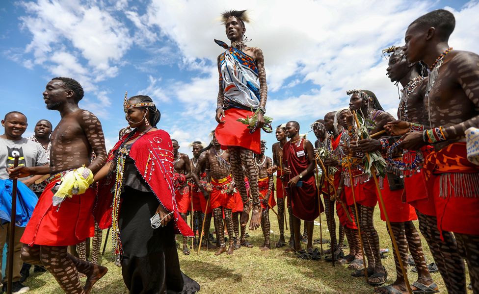 Members of the Maasai community in their traditional attire perform at the inaugural Maasai Cultural Festival at the Sekenani village, Kenya - Saturday 10 June 2023