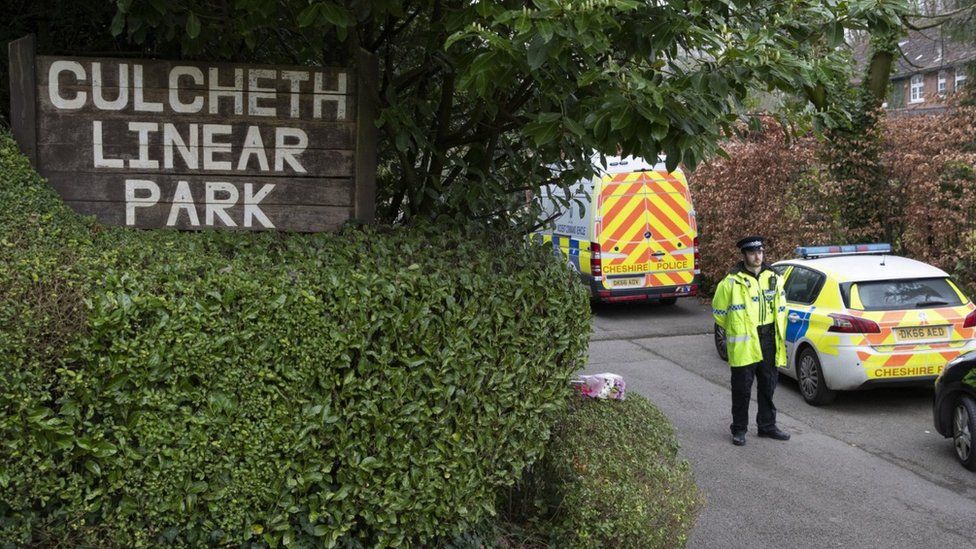 Police at the scene in Culcheth Linear Park