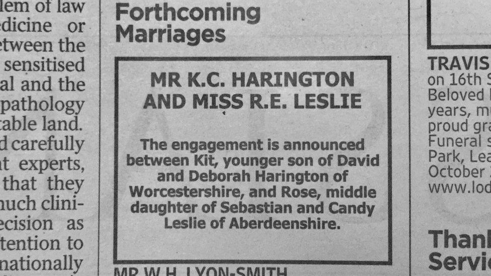 Image showing the Times engagement announcement of Kit Harington and Rose Leslie