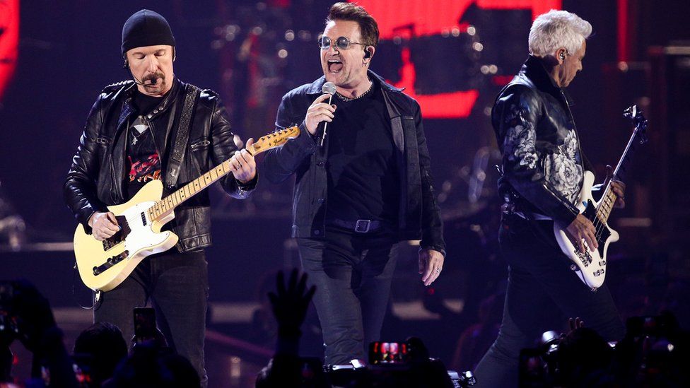 U2 performing at the iHeartRadio Music Festival in Las Vegas