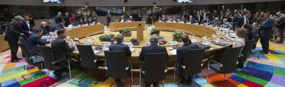 European Union leaders meet in Brussels to approve guidelines on negotiating Brexit, 29 April 2017