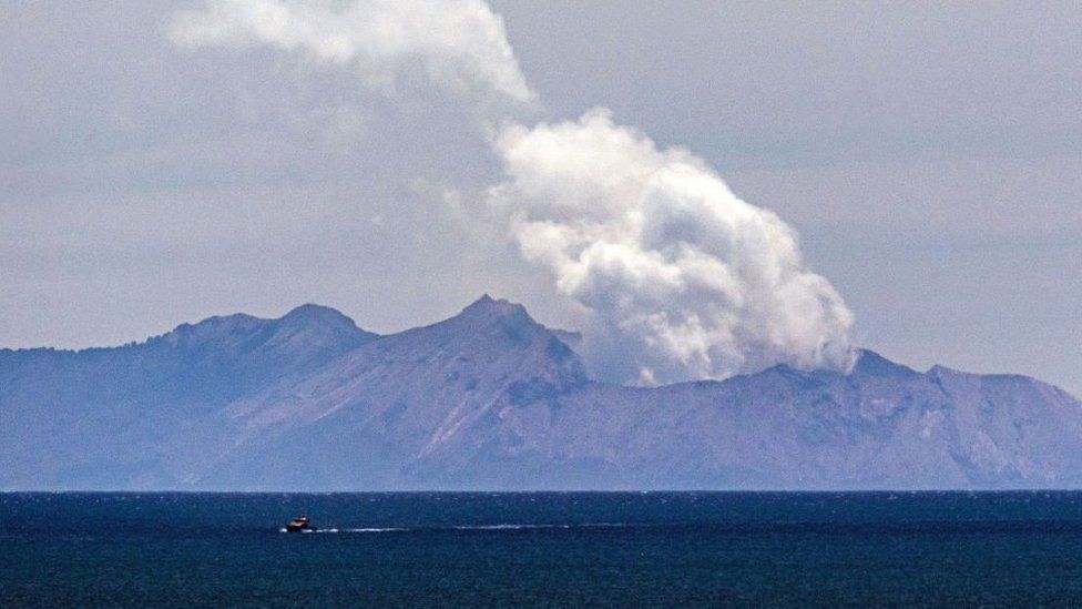 Steam rises from the White Island volcano following the December 9 volcanic eruption
