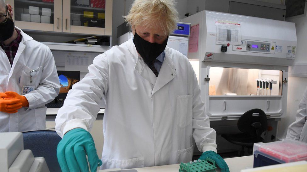 Boris Johnson at a laboratory in Hertfordshire