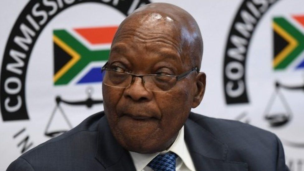 Former South African president Jacob Zuma arrives for a second day at a state commission that is probing wide-ranging allegations of corruption in government and state-owned companies in Johannesburg, on July 16, 2019