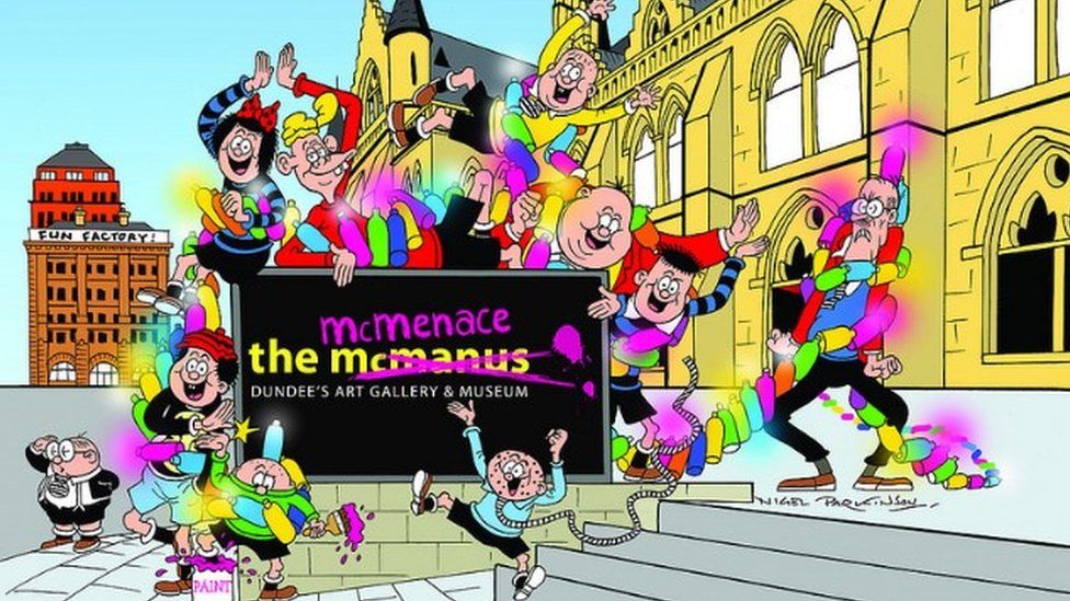 The Bash Street kids and the McMenace sign